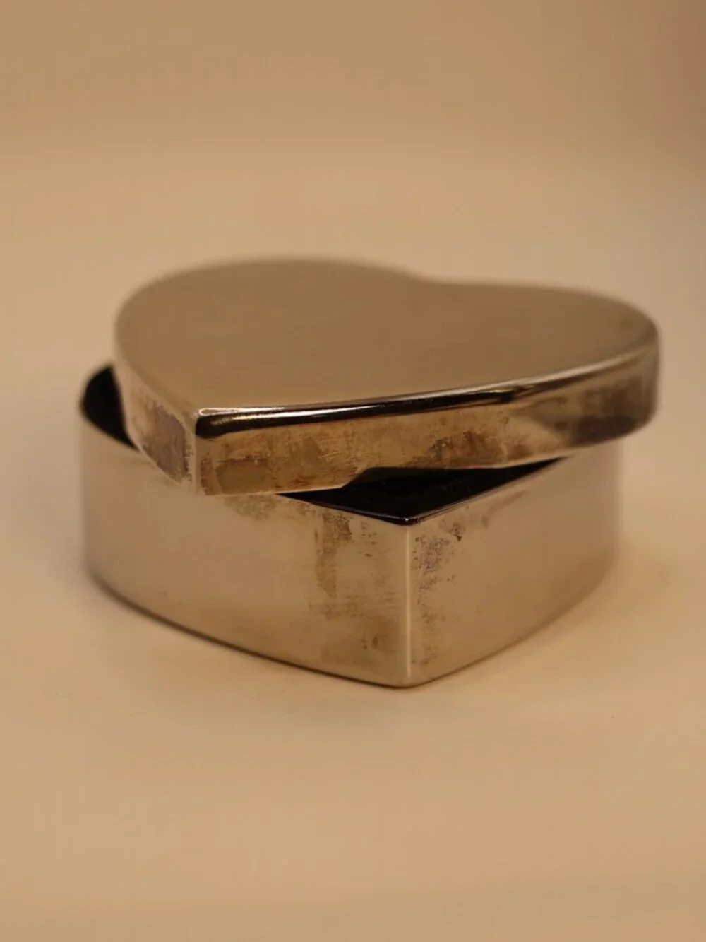 Vintage Silver Metal Heart Trinket Box | Velvet Lined